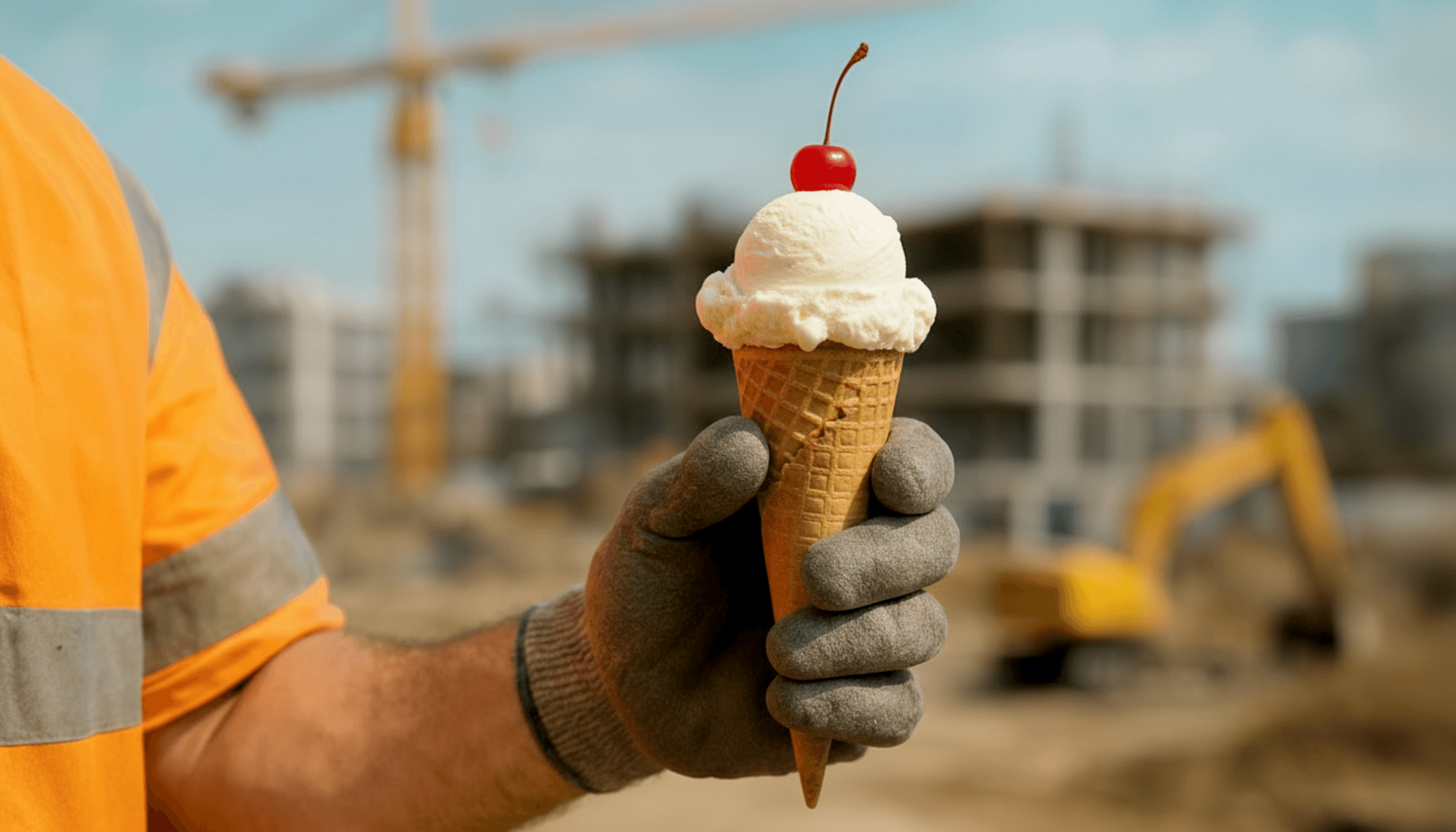 Bauarbeiter mit Eis in der Hand